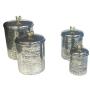 ZUCCOR ZCANSR Set of 4 Hand-Textured Stainless Steel Canisters W/Brass Rooster Ornament, 10" x 7", 9" x 6", 8" x 5", 5.5" x 3.5"