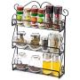 EZOWare 3-Tier Spice Rack Spice Jars Bottle Holder Storage Organizer Shelf for Kitchen Scroll Wall Mounted, Pantry, Cabinet, Counter top Free Standing Rack- Black