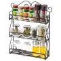 EZOWare 3-Tier Spice Rack Spice Jars Bottle Holder Storage Organizer Shelf for Kitchen Scroll Wall Mounted, Pantry, Cabinet, Counter top Free Standing Rack- Black
