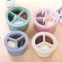 Daliuing Kitchen Seasoning Box Spice Pots 4 Grid Design with Cover and Spoon Home Kitchen Round Storage Container Condiment Jars 14cmx7.5cm Pink