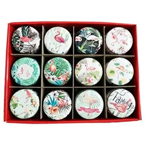Set von 24 Flamingo-Druck Metall-Tresore mit Deckel, Leere Metallbehälter, Gläser, Behälter, für Süßigkeiten, Kekse, Lippenbalsam, DIY-Kerzen