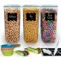 Top Quality Cereal Container Storage Set 3 Pc -135.2oz + Measuring Cups/Spoons set + 18 Labels & Pen - Airtight Dry Food Keepers - Great For Cereal, Flour, Sugar - BPA Free Dispenser - Shazo Top Quality Cereal Container Storage Set 3 Pc -135.2oz + Measuring Cups/Spoons set + 18 Labels & Pen - Airtight Dry Food Keepers - Great For Cereal, Flour, Sugar - BPA Free Dispenser - Shazo