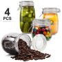 Glass Jar Set 4 Piece Wide Mouth Kitchen Preserving Storage Jars with Airtight Lids for Cereal Cookies Sugar & Coffee (16.9oz 25.7oz 33.8oz 50.7oz) Masthome