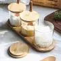 Ensemble de contenants de condiment/épices, bocaux en verre pour stockage d'épices avec couvercle en bambou et cuillère en bambou pour maison et cuisine, ensemble de 3 (3 pcs-Style 1) Ensemble de contenants de condiment/épices, bocaux en verre pour stockage d'épices avec couvercle en bambou et cuillère en bambou pour maison et cuisine, ensemble de 3 (3 pcs-Style 1)