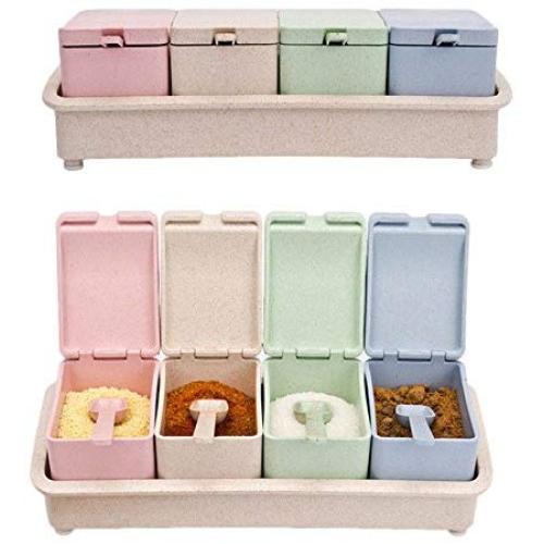 OKOKMALL US--4 Spice Jar Condiment Storage Shaker Seasoning Bottle Container Kitchen Food Box