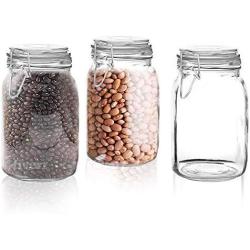 Set Of 3 Glass Jar Holds 50 Oz With Stainless Steel Lock