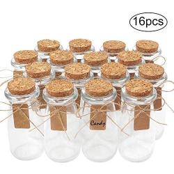 Superlele Glass Favors Jars with Cork Lids 16pcs 100ml Vintage Milk Glass Bottles with 30pcs Cards 20 Meters Hemp Rope Wedding Party Decoration