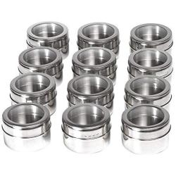 LIUCS 12pcs Magnetic Visible Stainless Steel Spice Pot Herb Tin Jar Storage Holder Cook Stand