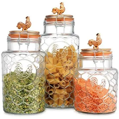 Palais Rooster Klare Glasbehälter mit Hängebügel und Auslöseverschlüssen (Set von 3-7
