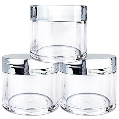 Beauticom 3 Pieces 30G/30ML(1 Oz) Round Clear Jars with Metallic SILVER Flat Top Lids for Herbs, Spices, Loose Leaf Teas, Coffee & Other Foods- BPA Free