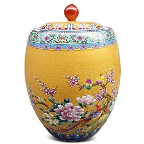 Airtight Food Storage Containers Bins Large With Lids, Ceramic Pottery Cereal Containers Canister Cookie Jar For Kitchen Pantry Organization Flour Rice Candy Bulk, 17L, 50x32cm (Color : Orange)