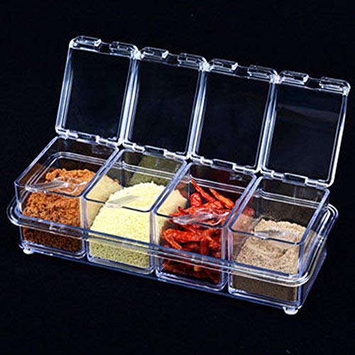 4Pcs/Set Clear Seasoning Rack Spice Pots Transparent Seasoning Salt Jar Storage Box with Anti-slip Rubber Bottom for Home Kitchen(Transparent)