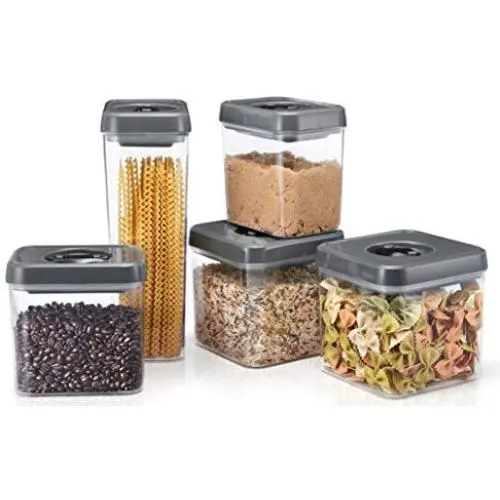 Polder KTH-2236-425 Twist-Lock Luftdichte Lebensmittelbehälter, 5-teiliges Set mit Deckeln, Verschiedene Größen, Grau/Transparent