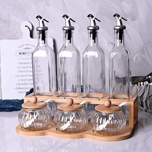 Küchengewürzbox/Gewürzebehälter mit Tablett-Kombination Glas Gewürzflasche Öl Essig Gewürzflaschen (Farbe: B)