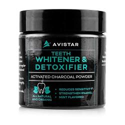 Avistar Charcoal Teeth Whitening Powder: Activated Charcoal Powder for White Teeth, Fresh Breath and Healthy Gums - Organic Coconut Charcoal Tooth Powder - Natural Teeth Whitener - Mint Flavor, 2 Oz