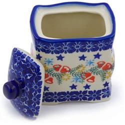 Polish Pottery 4?-inch Jar with Lid (Wreath Of Bealls Theme) + Certificate of Authenticity