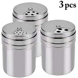 JUSTDOLIFE Spice Bottles Stainless Steel Seasoning Bottles Kitchen Accessary with Rotatable Shaker Top 3PCS