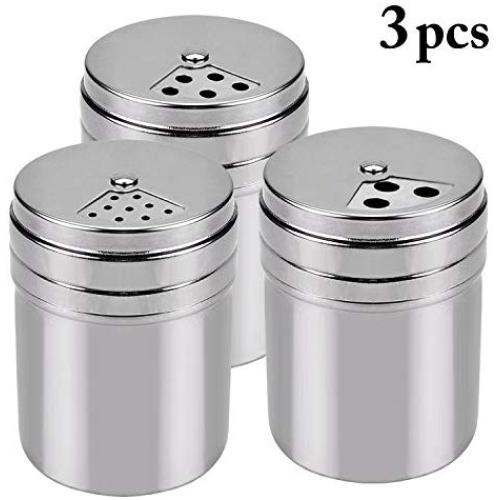 JUSTDOLIFE Spice Bottles Stainless Steel Seasoning Bottles Kitchen Accessary with Rotatable Shaker Top 3PCS
