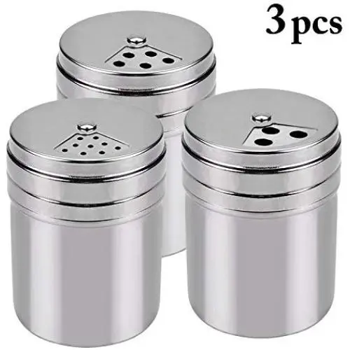 JUSTDOLIFE Gewürzflaschen Edelstahl Küchen Zubehör mit rotierender Shaker-Kappe 3PCS