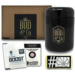 Buddy Dry Herb Half Oz Container Jar w/Humidity Preservation Pack (250 mL) Smell Proof, Airtight Lid | Heavy-Duty, UV-Resistant Glass | Keeps Coffee Grounds, Tea Leaves, Spices Fresh