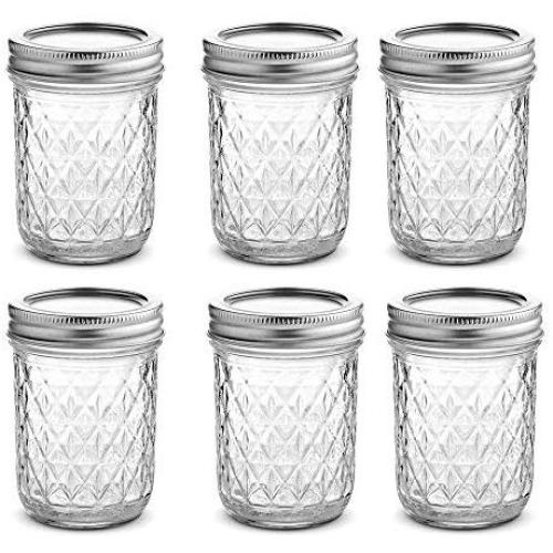 Volwco 6 Pack/20 Pack Clear Canning Jars - Glass Jars with Lids, Wide Mouth Crystal Jelly Glasses, Ideal for Jam, Honey, Wedding Favors, Shower Favors, Baby Foods (17 OZ/8.5 OZ)