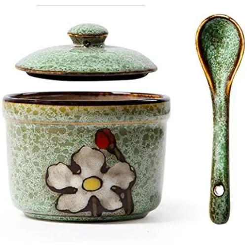123Arts Ceramics Retro Flower Sugar Salt Pepper Storage Jar Seasoning Pot with Lid And Spoon 123Arts Ceramics Retro Flower Sugar Salt Pepper Storage Jar Seasoning Pot with Lid And Spoon