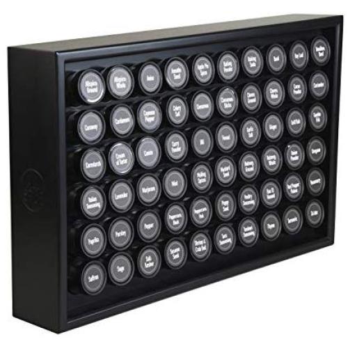 AllSpice Wooden Spice Rack, Includes 60 4oz Jars- Matte Black