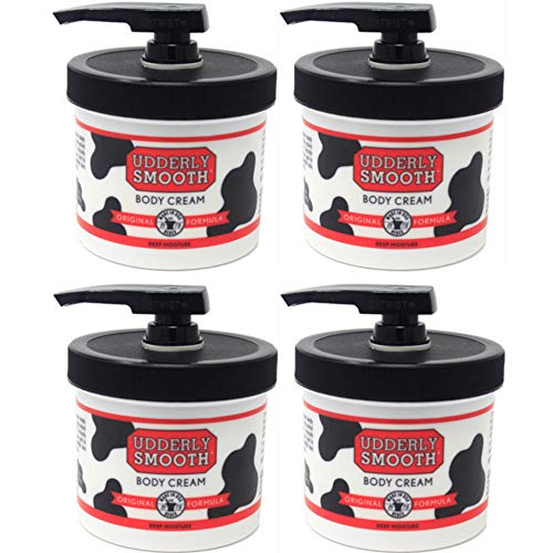 Udderly Smooth Body Cream Skin Moisturizer, 10-Ounce Jars with Dispenser Pump (Pack of 4)