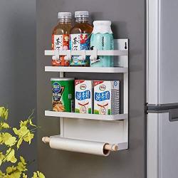 Magnetic Spice Rack, Kitchen Fridge Organizer Shelf for Storage Spice, Condiment, Seasoning - Space Saving New Design Fridge Side Jars Rack Holder (Medium,White)