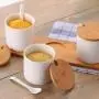 DecentGadget Set of 3 White Ceramic Condiment Jar Spice Pots with Lids Spoons Bamboo Serving Tray Holder for Home and Kitchen Storage (Equal Height) DecentGadget Set of 3 White Ceramic Condiment Jar Spice Pots with Lids Spoons Bamboo Serving Tray Holder for Home and Kitchen Storage (Equal Height)