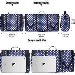 WANDF Expandable Toiletry Bag Hanging Dopp Kit TSA Approved Bottles Water-Resistant Bathroom Bag for Men Women Water-resistant (Navy Blue Polka Dots)