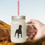 Light Blue Dogo Argentino Silhouette Frosted Glass Mason Jar With Straw