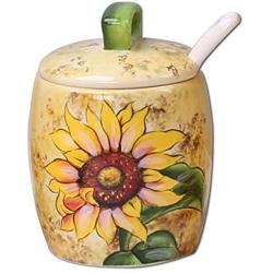 Ceramics Sunflower Hand Painted Painting Sugar Salt Pepper Storage Jar with Lid And Spoon