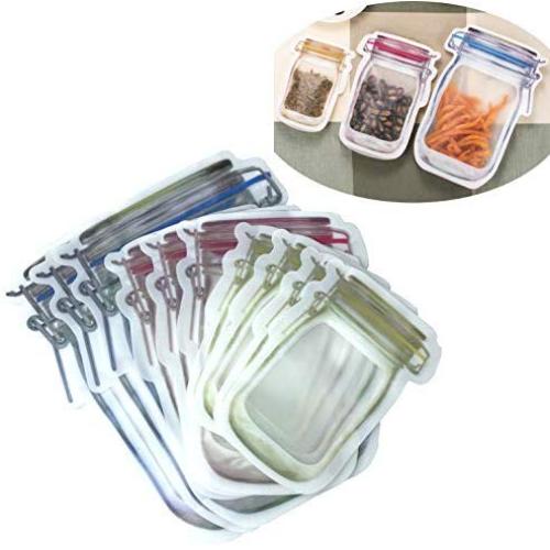 Mason Jar Zipper Bags,Food Storage Snack Sandwich Ziplock Bags,Reusable Airtight Seal Food Storage Bags,Leakproof Food Saver Bags for Travel Camping and Kids(Lx3+Mx3+Sx4)