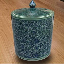 Food Jars & Crocks Rice Storage Bucket Kitchen Large Capacity Ceramic Rice Cylinder Chinese Straight Storage Tank Moisture-proof Insect-proof Handmade Green Blue (Color : Green, Size : 25x27cm)