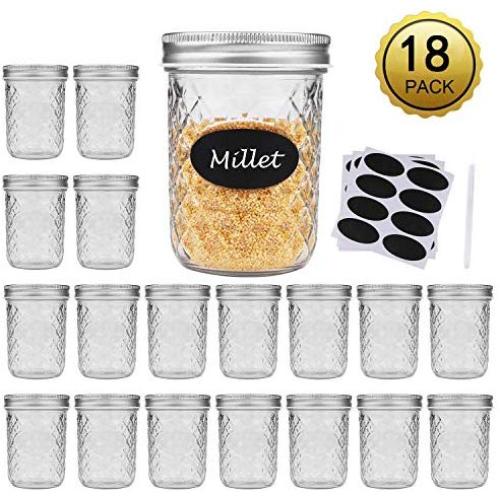 Breite-Mund-Weinkrüge mit Deckeln, Accguan 15oz Luftdichte Glasbehälter zur Lebensmittelaufbewahrung, Klare Weinkrüge ideal für Trockenwaren, Erdnussbutter, Kaffee und Marmelade, Set von 18