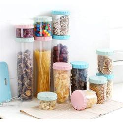 Transparent Sealed Jar Kitchen Noodle Storage Tank Plastic Grains Storage Cans Snack Storage Box,Blue 300ml
