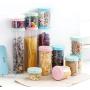 Transparent Sealed Jar Kitchen Noodle Storage Tank Plastic Grains Storage Cans Snack Storage Box,Blue 300ml
