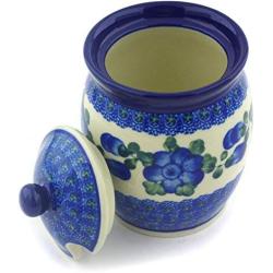 Polish Pottery Jar with Lid with Opening 5-inch Blue Poppies