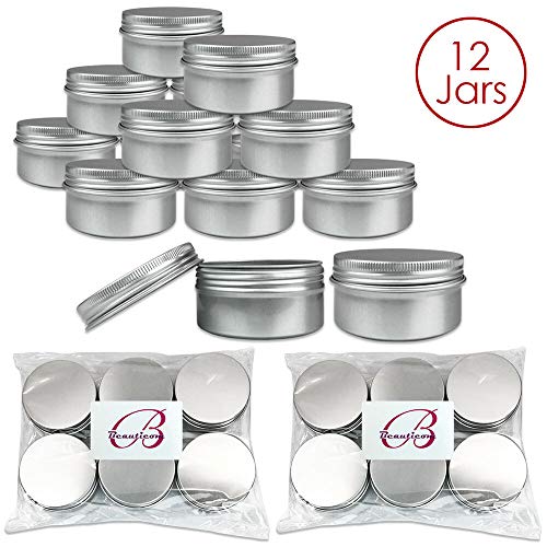 80g/80ml (12 Pieces) Silver Aluminum Tin Storage Jar Containers with Screw top Lids