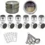 12 Magnetische Gewürzbehälter Dose aus Edelstahl für Kühlschrank, Glasklappen Set Küchen Organizer, klare Deckel, Sichten oder Gießen, Gewürzaufbewahrung & Bastelbedarf, 4 Messlöffel, 96 Etiketten, Metallplatten