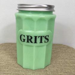 Jade Glass Retro Country Grits Medium Canister/Container - Vintage Style Kitchen - Jadeite Jadite