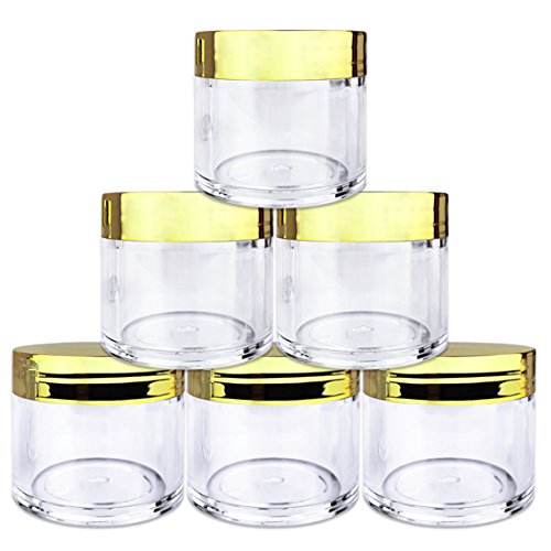 Beauticom 6 Pieces 30G/30ML(1 Oz) Round Clear Jars with Metallic GOLD Flat Top Lids for Herbs, Spices, Loose Leaf Teas, Coffee & Other Foods- BPA Free