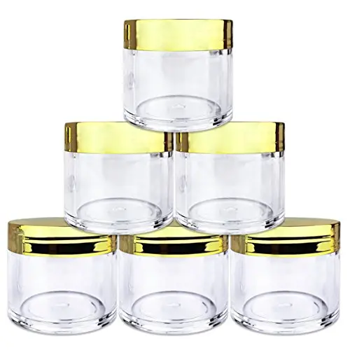 Beauticom 6 Pieces 30G/30ML(1 Oz) Round Clear Jars with Metallic GOLD Flat Top Lids for Herbs, Spices, Loose Leaf Teas, Coffee & Other Foods- BPA Free Beauticom 6 Pieces 30G/30ML(1 Oz) Round Clear Jars with Metallic GOLD Flat Top Lids for Herbs, Spices, Loose Leaf Teas, Coffee & Other Foods- BPA Free