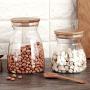 Danmu 2 Sizes a Set Glass Jars Glass Storage Jars Food Storage Jars with Airtight Wood Lids Tea Coffee Bean Jar Cookies Flour Sugar Candy Spice Container 23oz and 37oz