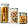 Glass Storage Jars by KooK, 3 Different Sizes, Great for Cereal, Rice, Cookies, Candy, Nuts, Flour, Sugar, Pasta, Large, Medium, Small, Set of 3