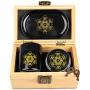 Stash Box Combo - Accessories Kit, Locking Wooden Box with Grinder, Rolling Tray, Smell Proof Glass Jar, Bamboo Box with Lock (Metatrons Cube)