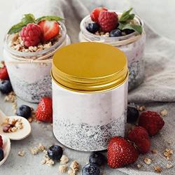 Plastic Jars With Lids, 8 Oz, Clear Jar With Smooth Lids Storage Containers For Cosmetics, Travel, Cream, Makeup, Slime Storage Jars, Desert Containers. screw On Smooth Cap. (PACK OF 6) (Gold)