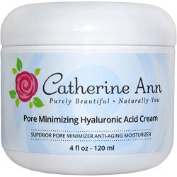 Pore Minimizer Hyaluronic Acid Cream by Catherine Ann - Oil Free Anti Aging Facial Moisturizer for Combination- Oily and Acne Skin. Day and Night Gel Cream- 70% Organic, 4 oz