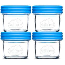 Nellam Baby Food Storage Containers - Leakproof, Airtight, Glass Jars for Freezing & Homemade Babyfood Prep - Reusable, BPA Free, 4 x 4oz Set, that is Microwave & Freezer Safe